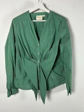 Anthropologie Maeve Womens Katherine Knotted Blouse Button Down Striped Size 12